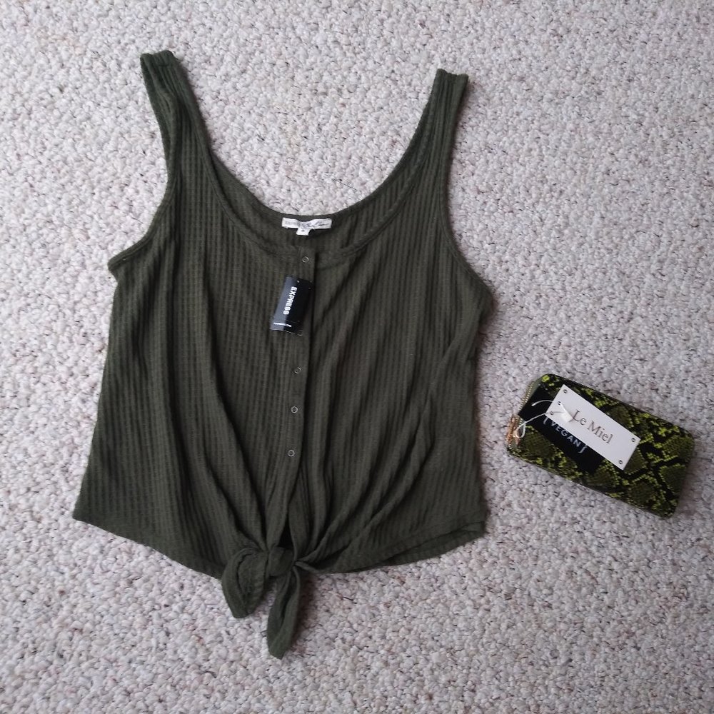 EXPRESS SHEER OLIVE GREEN KNOTTED TANK